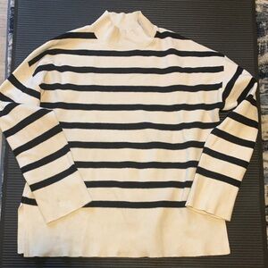Nicole Miller Black and White Striped Turtleneck Sweater